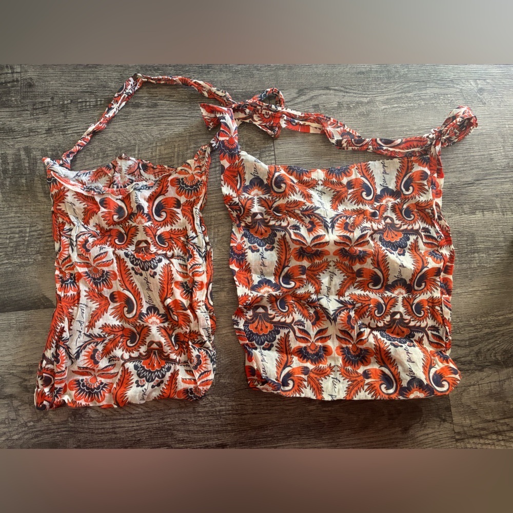 Free People Lot Of 2 Gauze Boho Reusable Shopping Tote Bags Floral